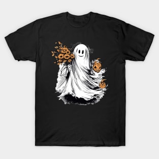 Haunted Autumn flowers and pumpkins T-Shirt